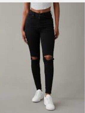 American Eagle Outfitters Distressed Jeggings Black Ripped Skinny Jeans